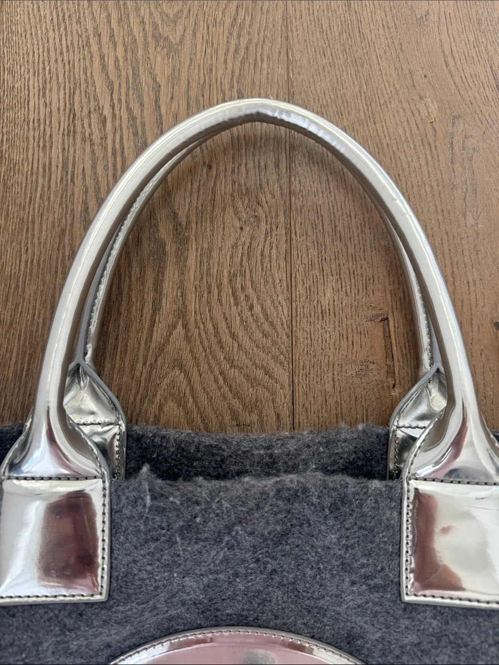 Tory Burch Dark Gray Wool Tote with Silver Logo